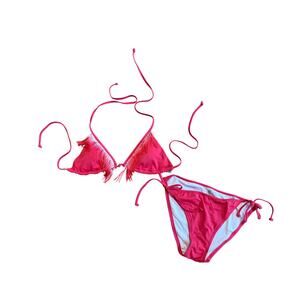 NWOT Vintage Y2K Victoria's Secret Pink Ombre Fringe Triangle Bikini Set M